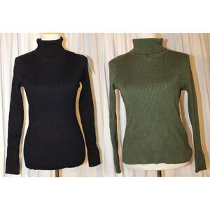 Ninovino Lot 2 Women's Medium Ribbed Turtlenecks Black & Green Soft Thick